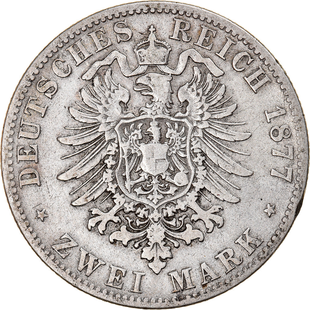 Moneta, Stati tedeschi, BAVARIA, Ludwig II, 2 Mark, 1877, MB+, Argento, KM:903