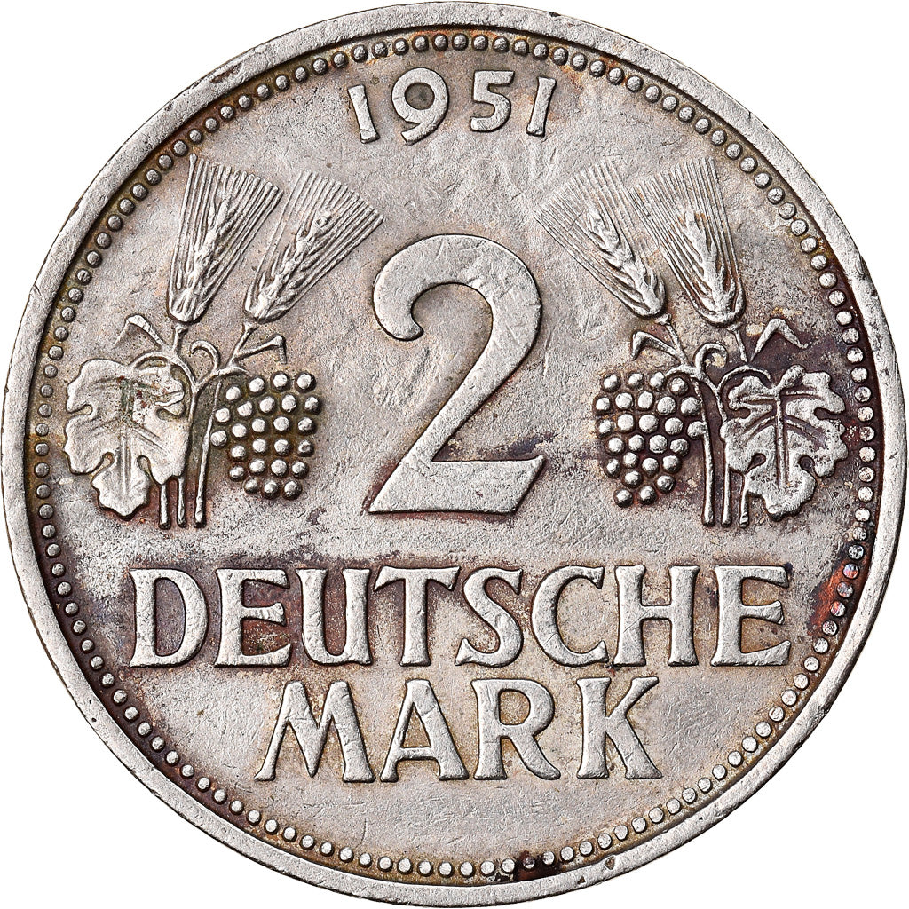 Moneta, GERMANIA - REPUBBLICA FEDERALE, 2 Mark, 1951, Munich, BB, Rame-nichel