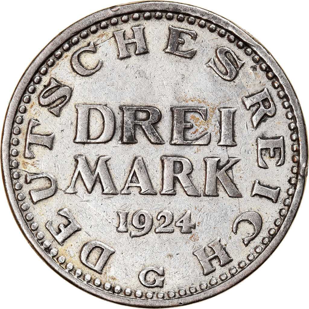 Moneta, GERMANIA, REPUBBLICA DI WEIMAR, 3 Mark, 1924, Karlsruhe, BB+, Argento