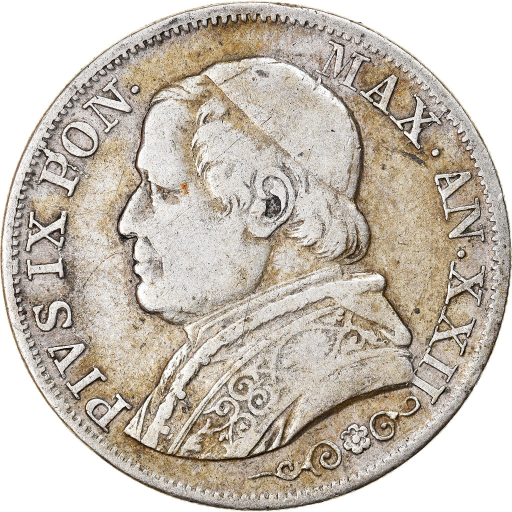 Münze, Italien Staaten, PAPAL STATES, Pius IX, Lira, 1868, Roma, S+, Silber