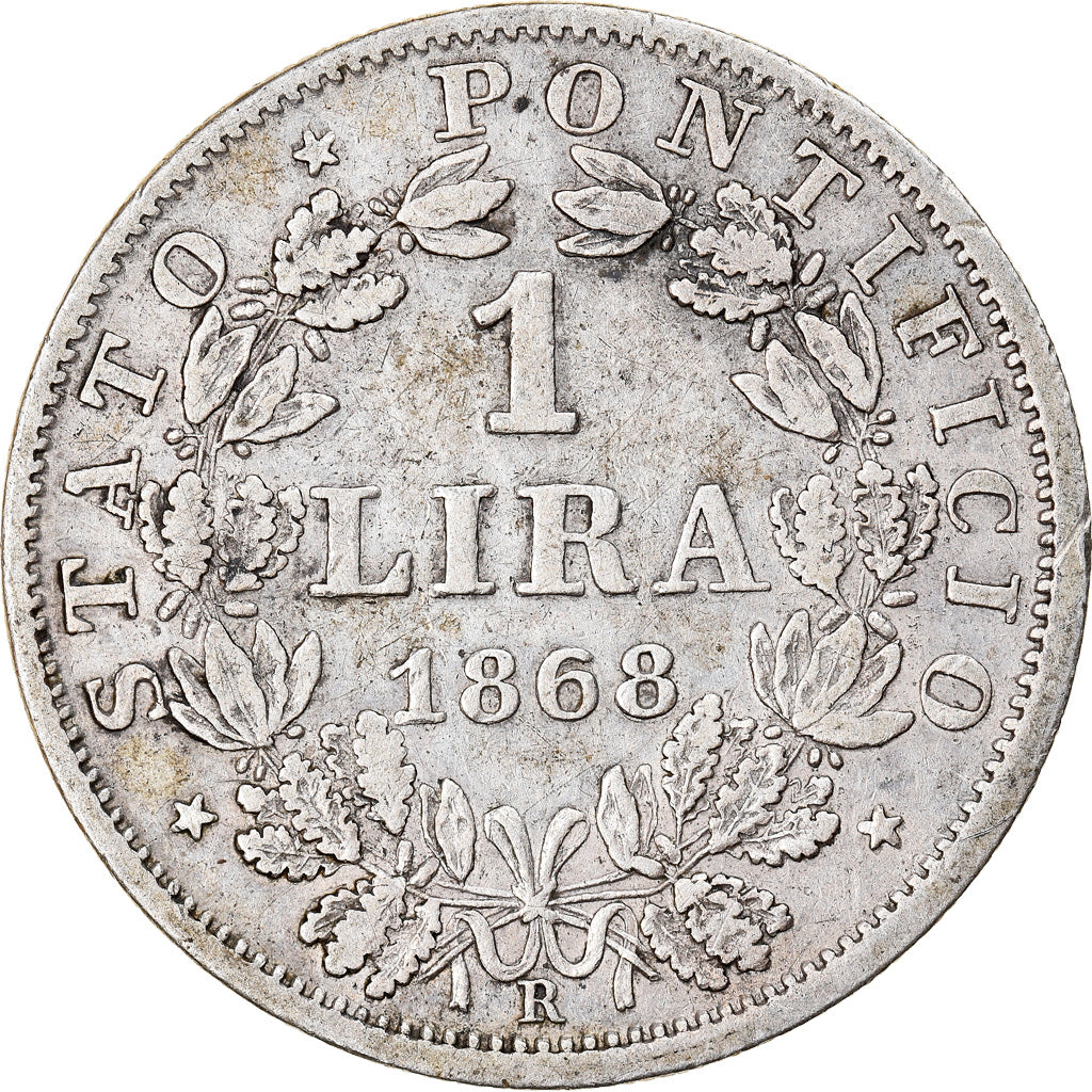 Münze, Italien Staaten, PAPAL STATES, Pius IX, Lira, 1868, Roma, S+, Silber