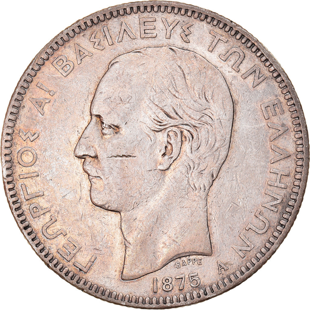 Moneta, Grecia, George I, 5 Drachmai, 1875, Paris, BB, Argento, KM:46