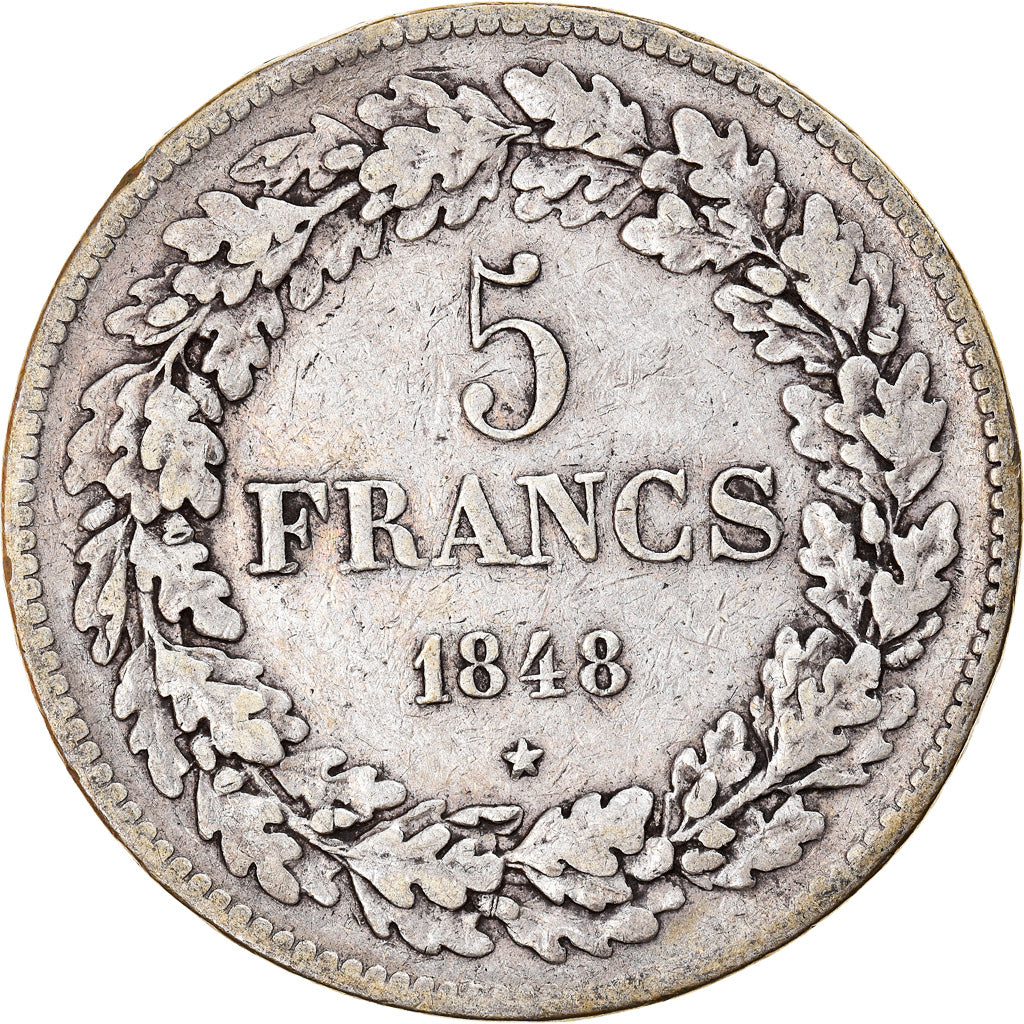 Moeda, Bélgica, Leopold I, 5 Francs, 5 Frank, 1848, VF(30-35), Prata, KM:3.2