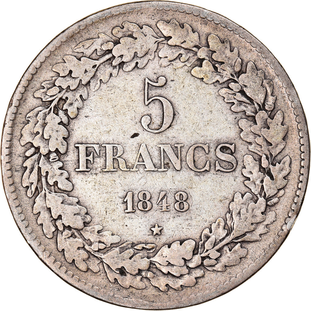 Moneta, Belgio, Leopold I, 5 Francs, 5 Frank, 1848, MB+, Argento, KM:3.2