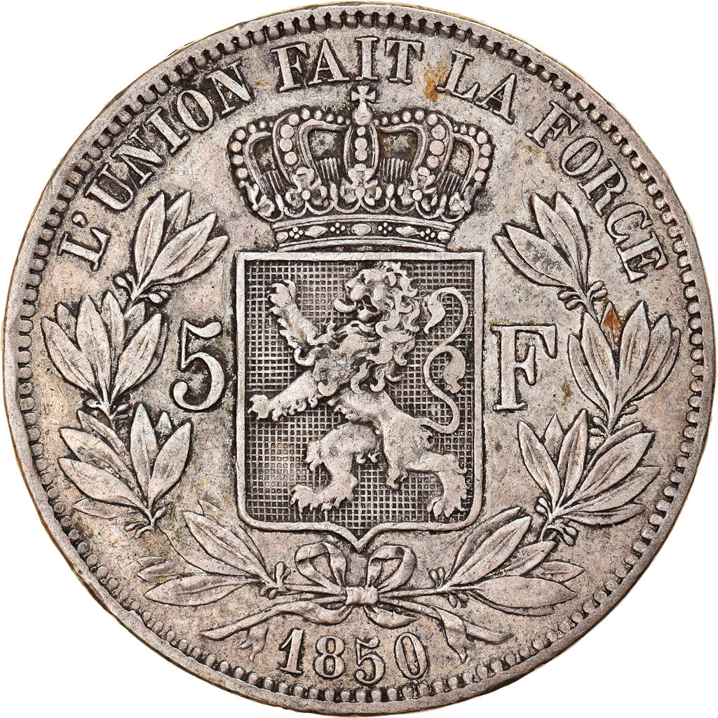 Munten, België, Leopold I, 5 Francs, 5 Frank, 1850, ZF, Zilver, KM:17