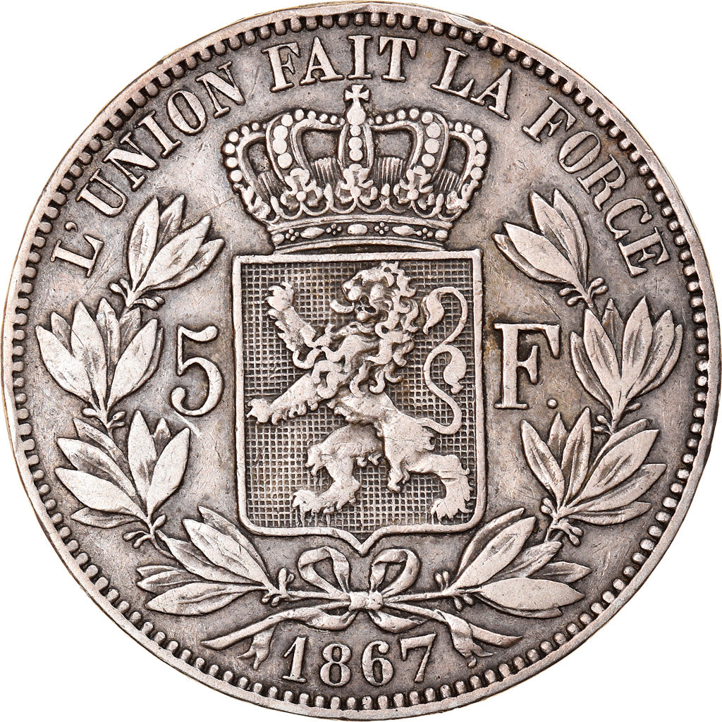 Moneta, Belgio, Leopold II, 5 Francs, 5 Frank, 1867, Brussels, BB, Argento