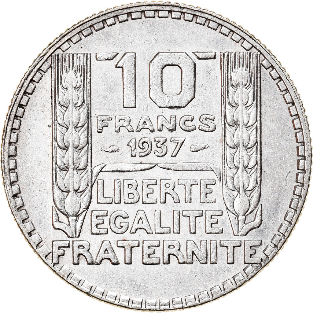 Moneda, Francia, Turin, 10 Francs, 1937, Paris, MBC+, Plata, KM:878, Gadoury:801