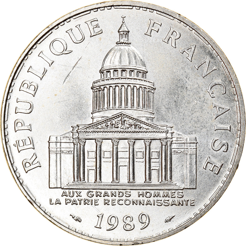 Moeda, França, Panthéon, 100 Francs, 1989, Paris, MS(60-62), Prata, KM:951.1