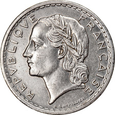 Moneda, Francia, Lavrillier, 5 Francs, 1938, Paris, MBC+, Níquel, KM:888