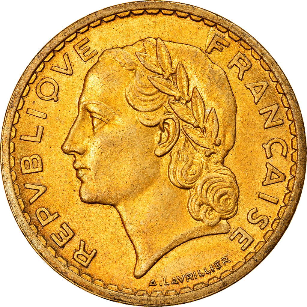Moeda, França, Lavrillier, 5 Francs, 1940, MS(60-62), Alumínio-Bronze