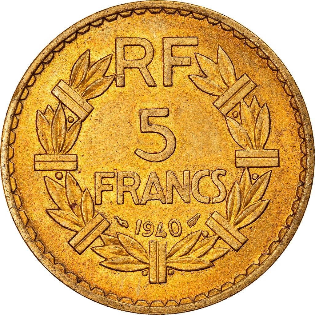 Moeda, França, Lavrillier, 5 Francs, 1940, MS(60-62), Alumínio-Bronze
