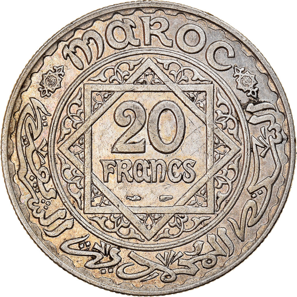Moneta, Marocco, Mohammed V, 20 Francs, 1928/AH1347, Paris, BB+, Argento, KM:39