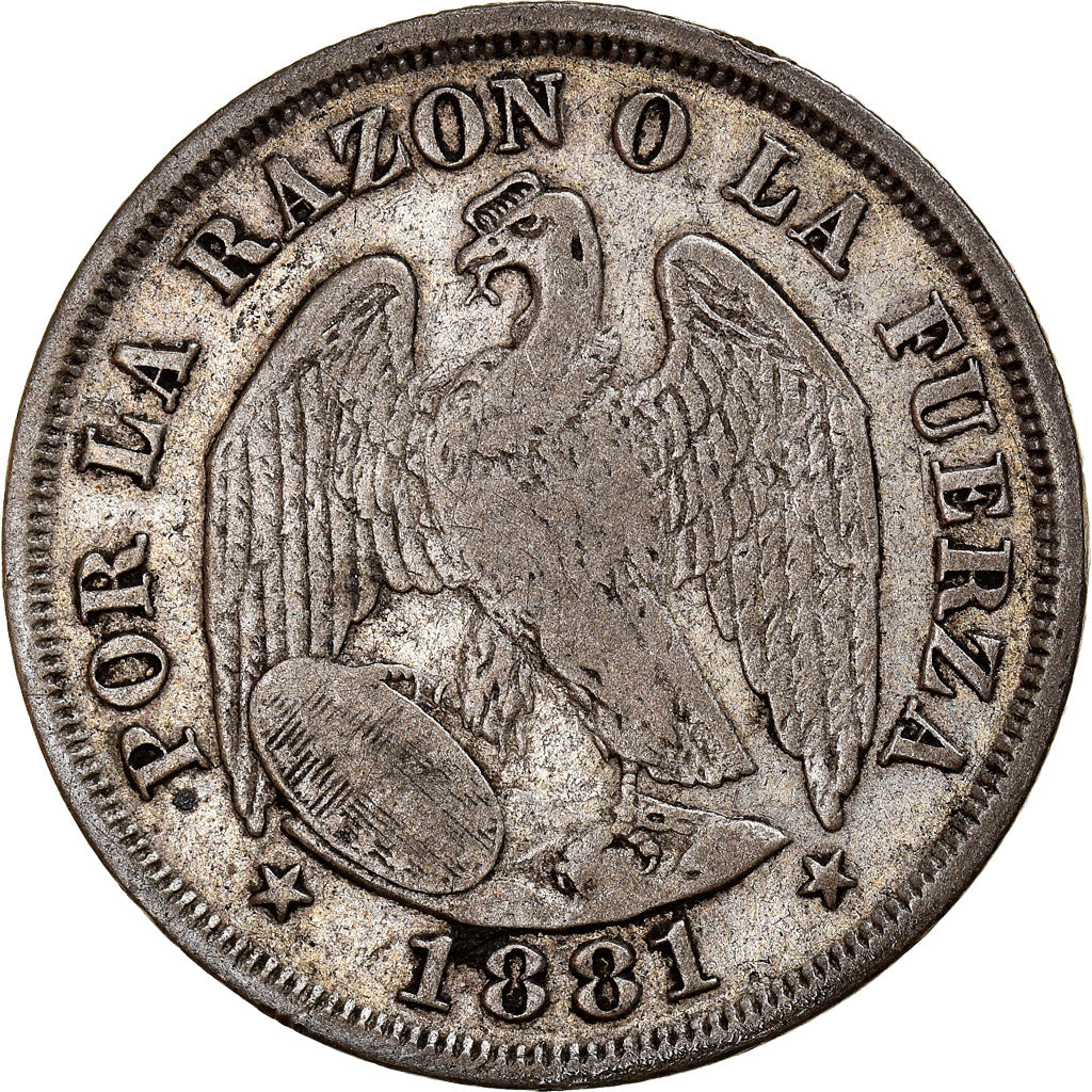 Munten, Chili, 20 Centavos, 1881, ZF, Zilver, KM:138.2