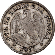 Munten, Chili, 20 Centavos, 1881, ZF, Zilver, KM:138.2