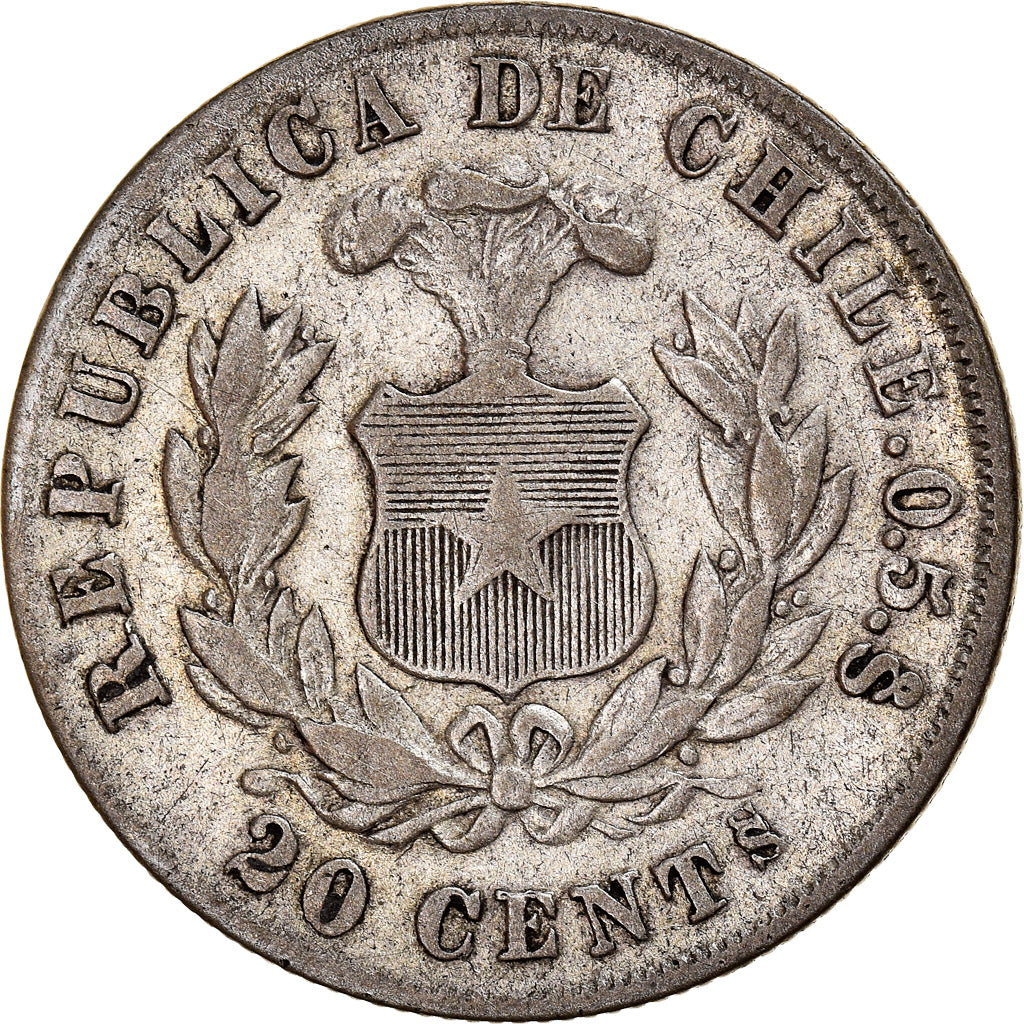Munten, Chili, 20 Centavos, 1881, ZF, Zilver, KM:138.2