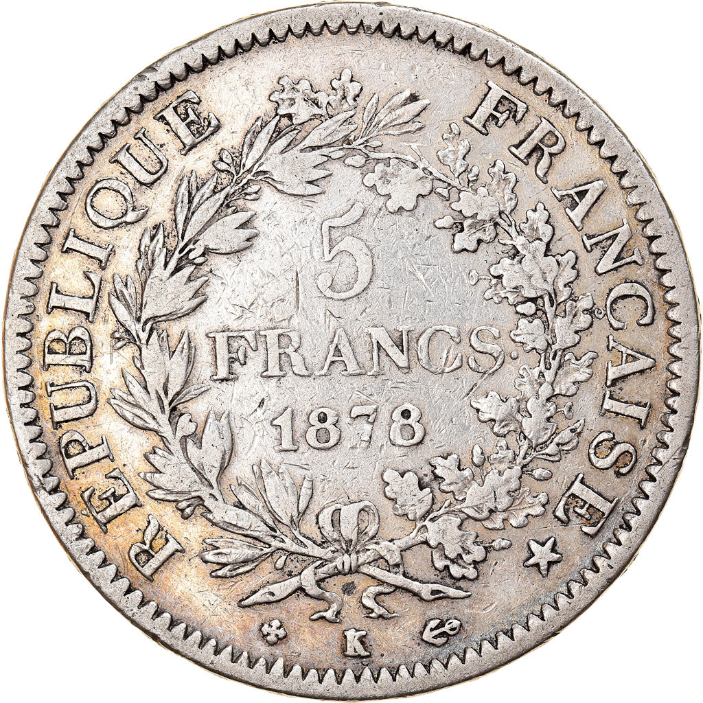 Moneta, Francia, Hercule, 5 Francs, 1878, Bordeaux, MB+, Argento, KM:820.2