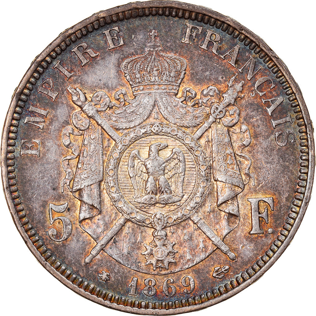 Moneda, Francia, Napoleon III, Napoléon III, 5 Francs, 1869, Paris, MBC+