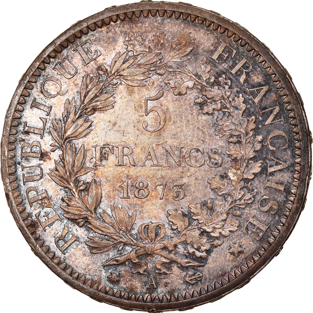 Moeda, França, Hercule, 5 Francs, 1873, Paris, MS(64), Prata, KM:820.1