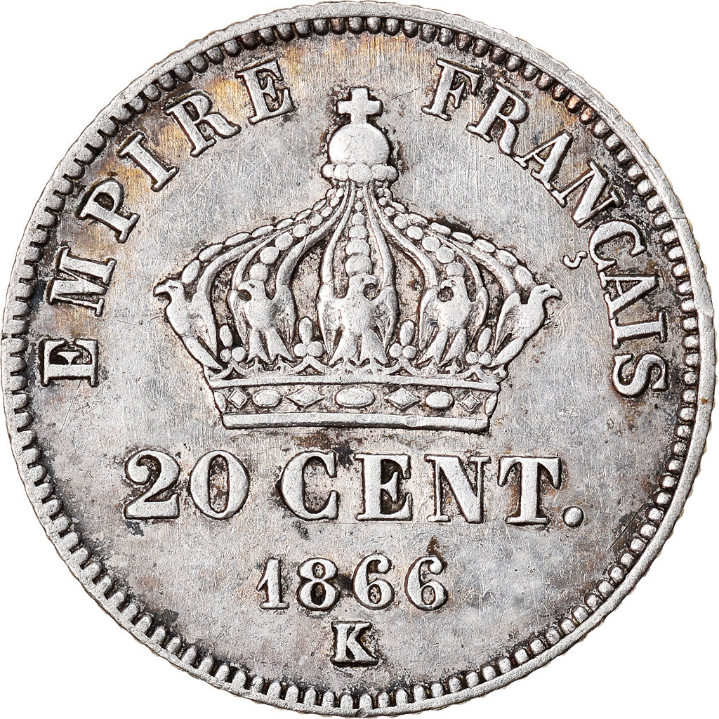 Moneta, Francia, Napoleon III, Napoléon III, 20 Centimes, 1866, Bordeaux, BB+
