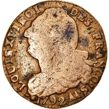 Moeda, França, 2 sols françois, 2 Sols, 1792, Metz, VF(30-35), Bronze