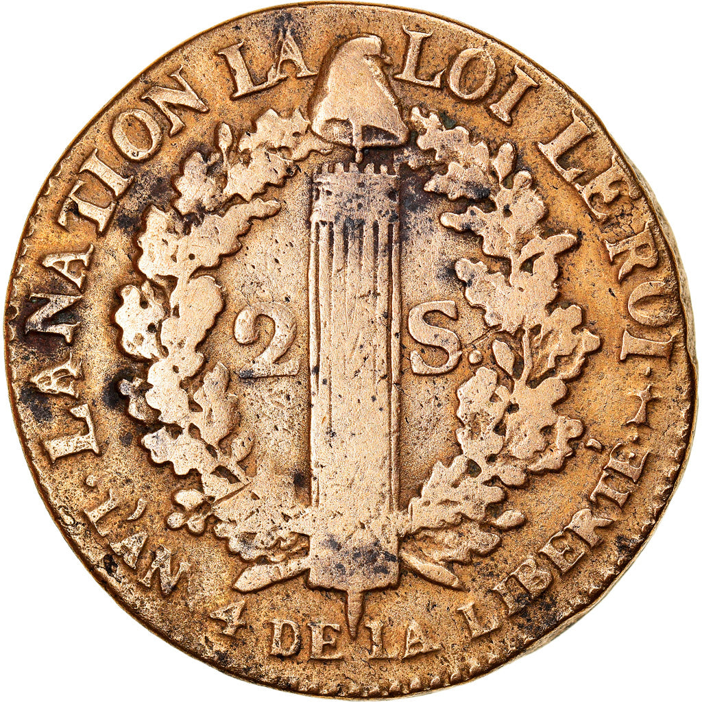 Moeda, França, 2 sols françois, 2 Sols, 1792, Metz, VF(30-35), Bronze