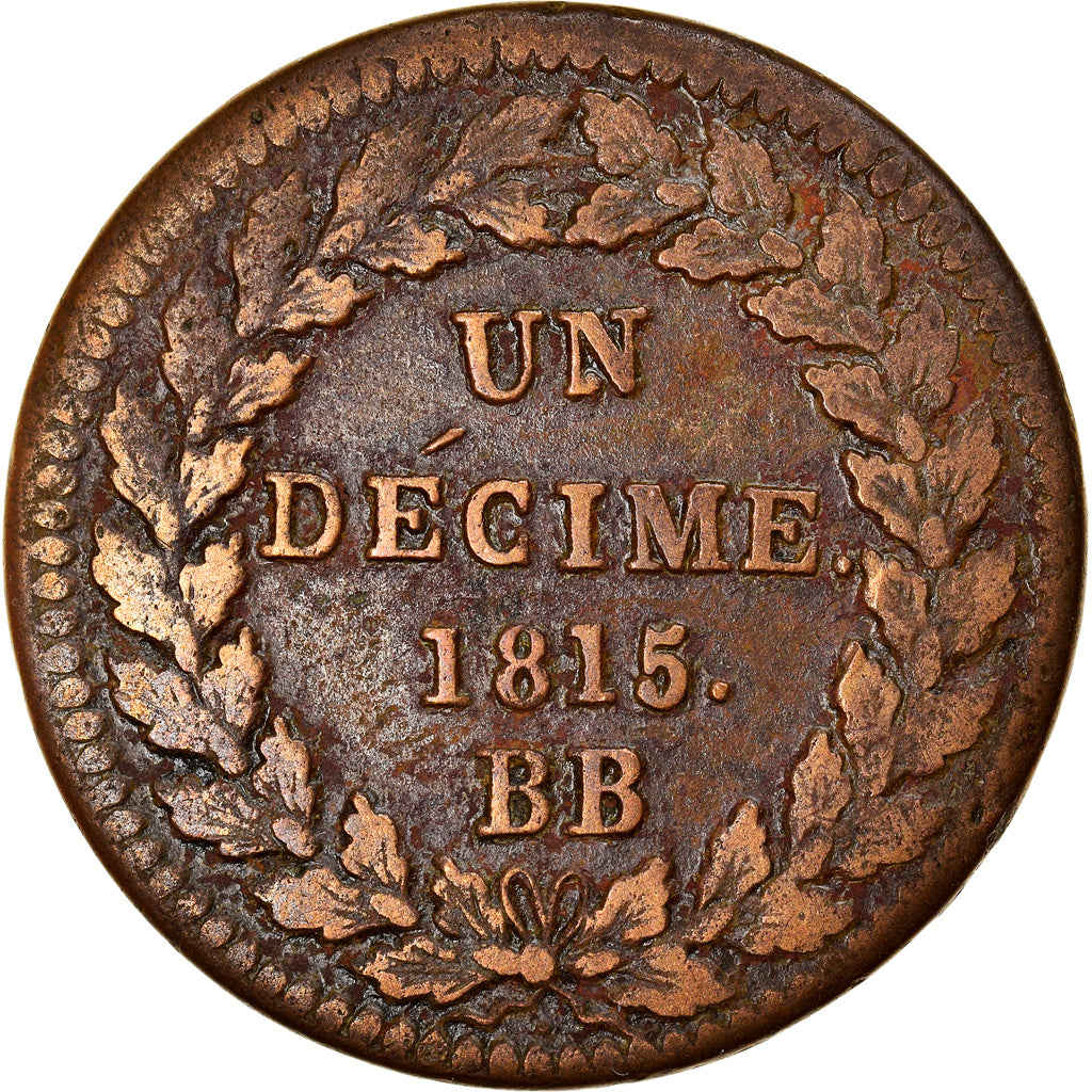 Moneta, Francia, Louis XVIII, Decime, 1815, Strasbourg, BB, Bronzo, KM:701