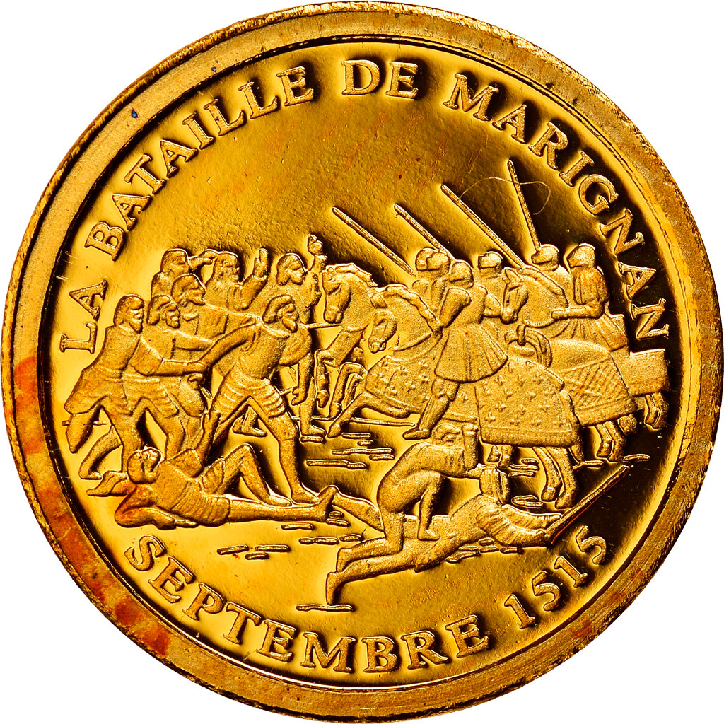 France, Médaille, Histoire de France, bataille de Marignan 1515, FDC, Or