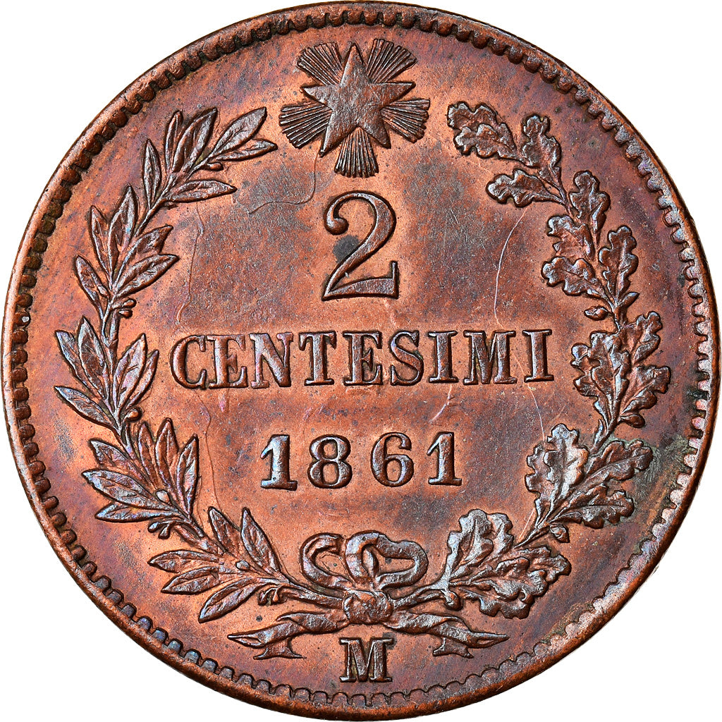 Moneta, Italia, Vittorio Emanuele II, 2 Centesimi, 1861, Milan, SPL-, Rame