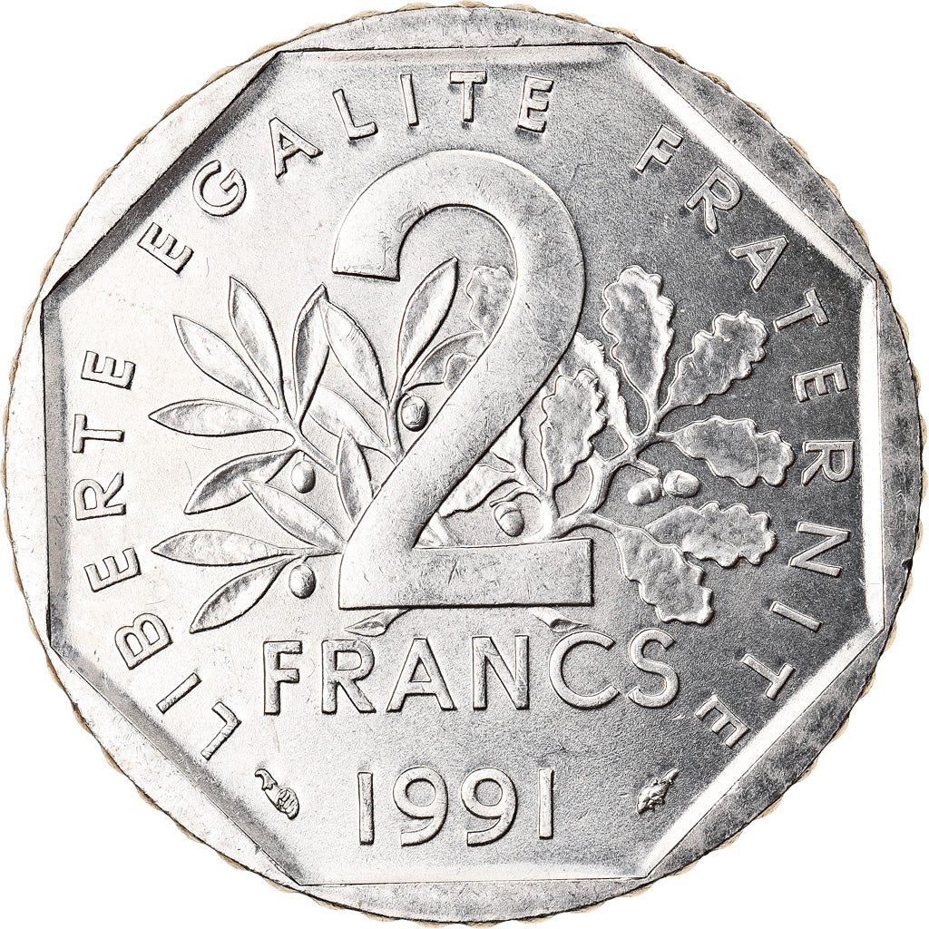 Moneda, Francia, Semeuse, 2 Francs, 1991, Paris, SC, Níquel, KM:942.2