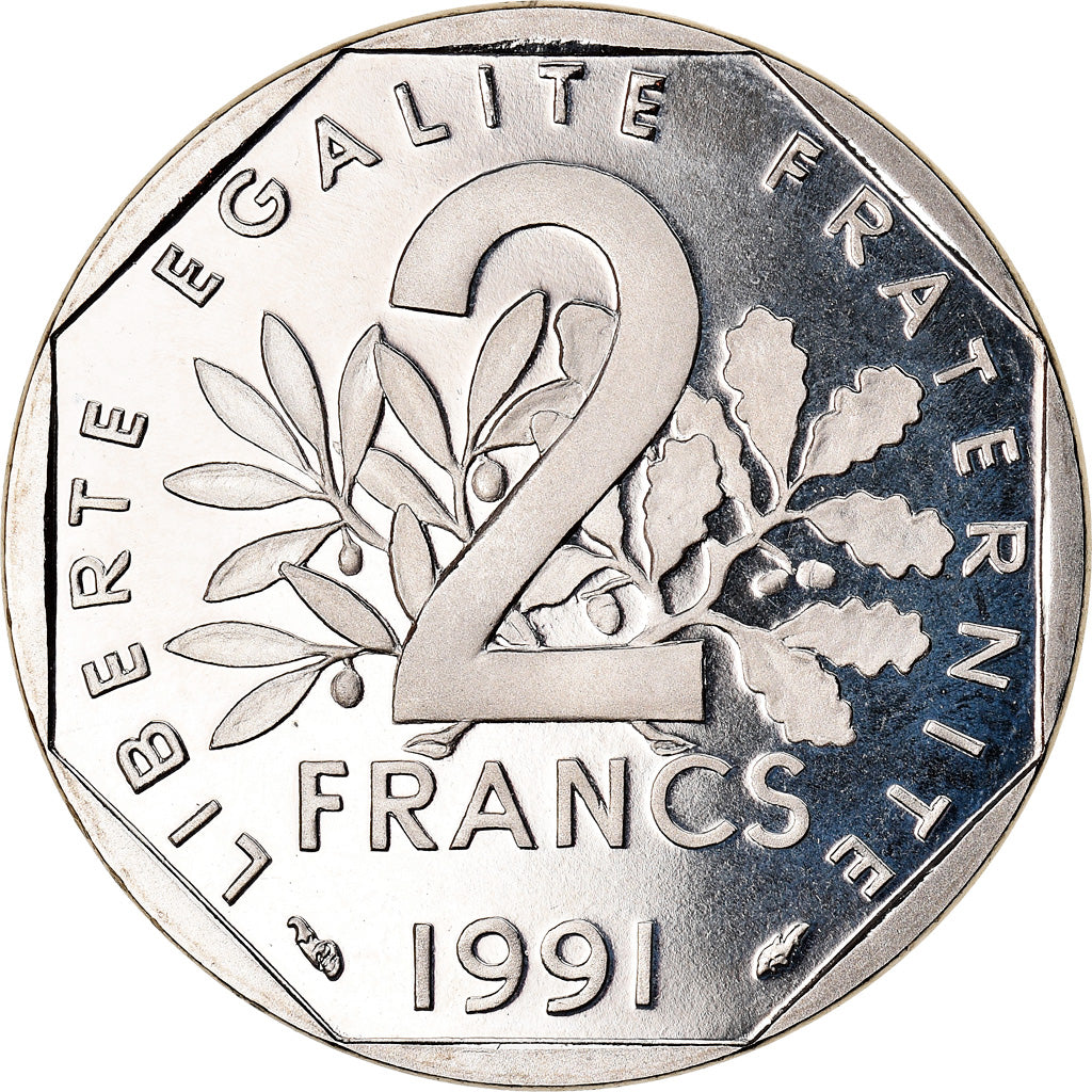 Münze, Frankreich, Semeuse, 2 Francs, 1991, Paris, Proof, UNZ+, Nickel
