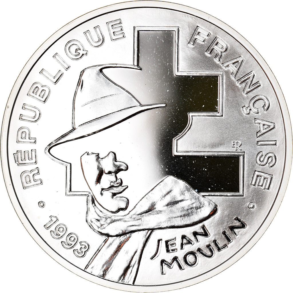 Moneta, Francia, Jean Moulin, 100 Francs, 1993, BE, FDC, Argento, KM:1023