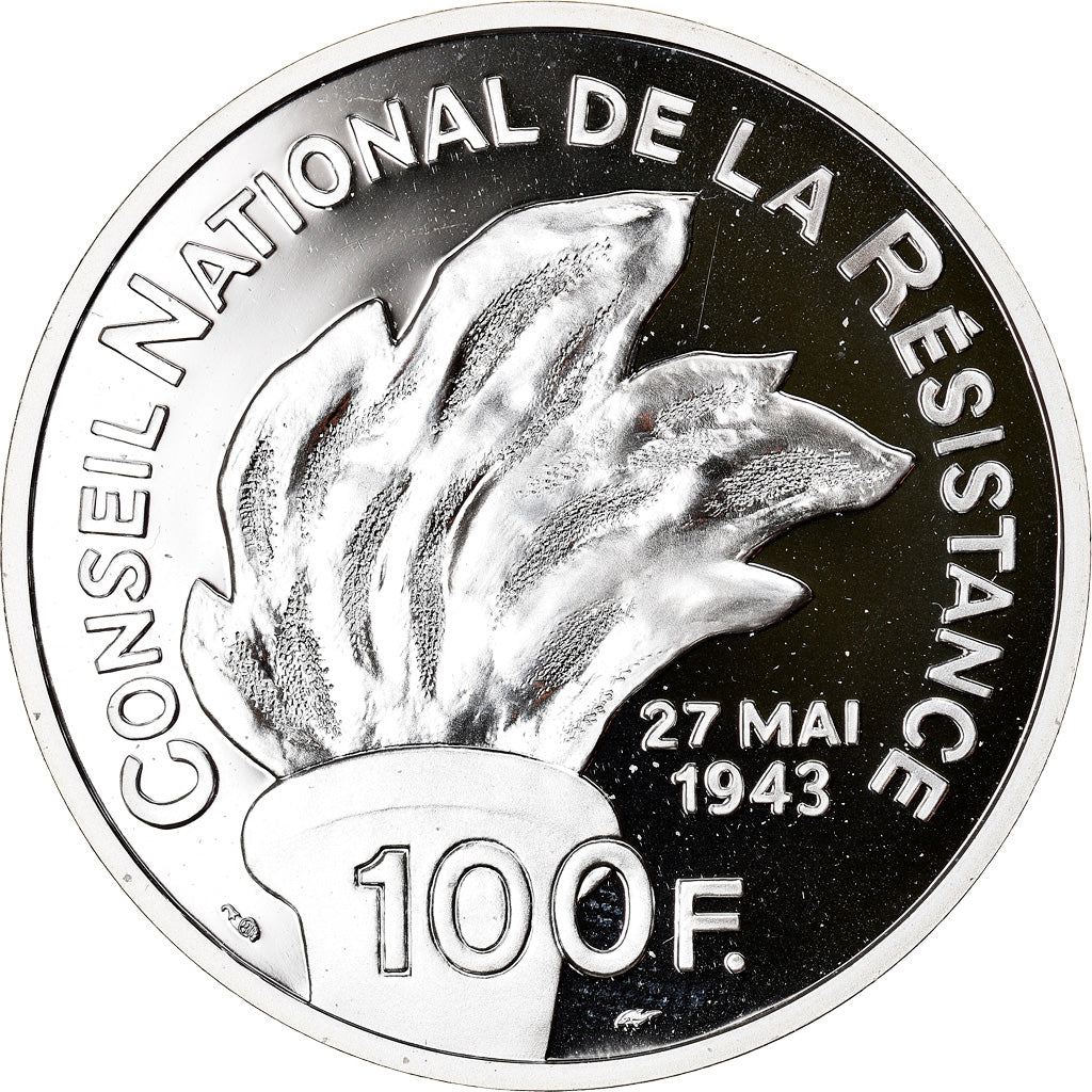 Moneta, Francia, Jean Moulin, 100 Francs, 1993, BE, FDC, Argento, KM:1023