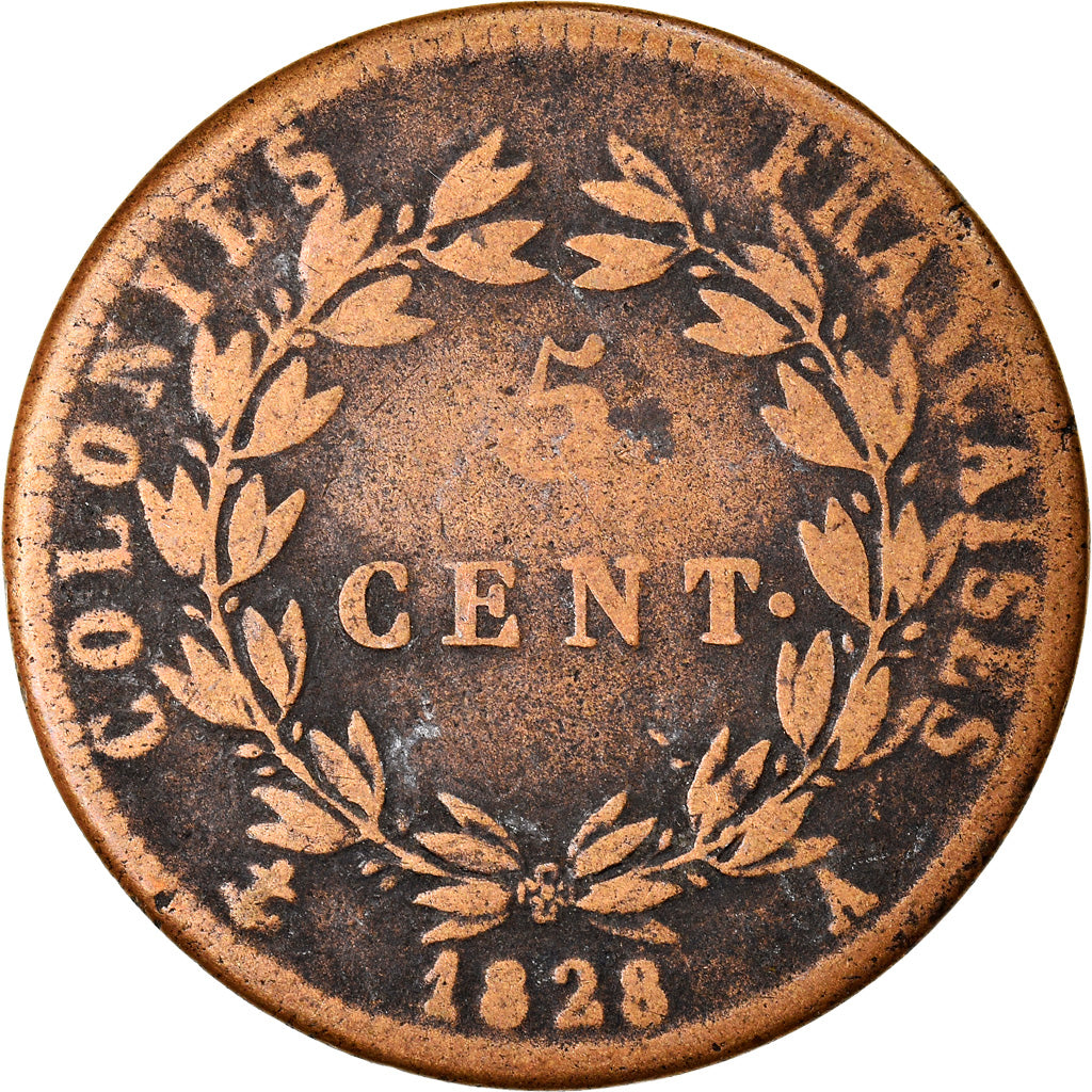 Moneda, COLONIAS FRANCESAS, Charles X, 5 Centimes, 1828, Paris, BC+, Bronce