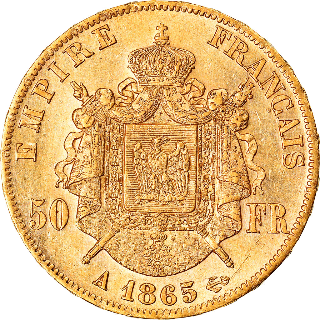 Munten, Frankrijk, Napoleon III, 50 Francs, 1865, Paris, ZF+, Goud, Gadoury:1112