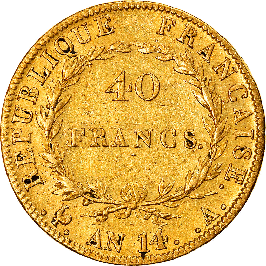 Moneta, Francia, Napoléon I, 40 Francs, AN 14, Paris, BB, Oro, KM:664.1