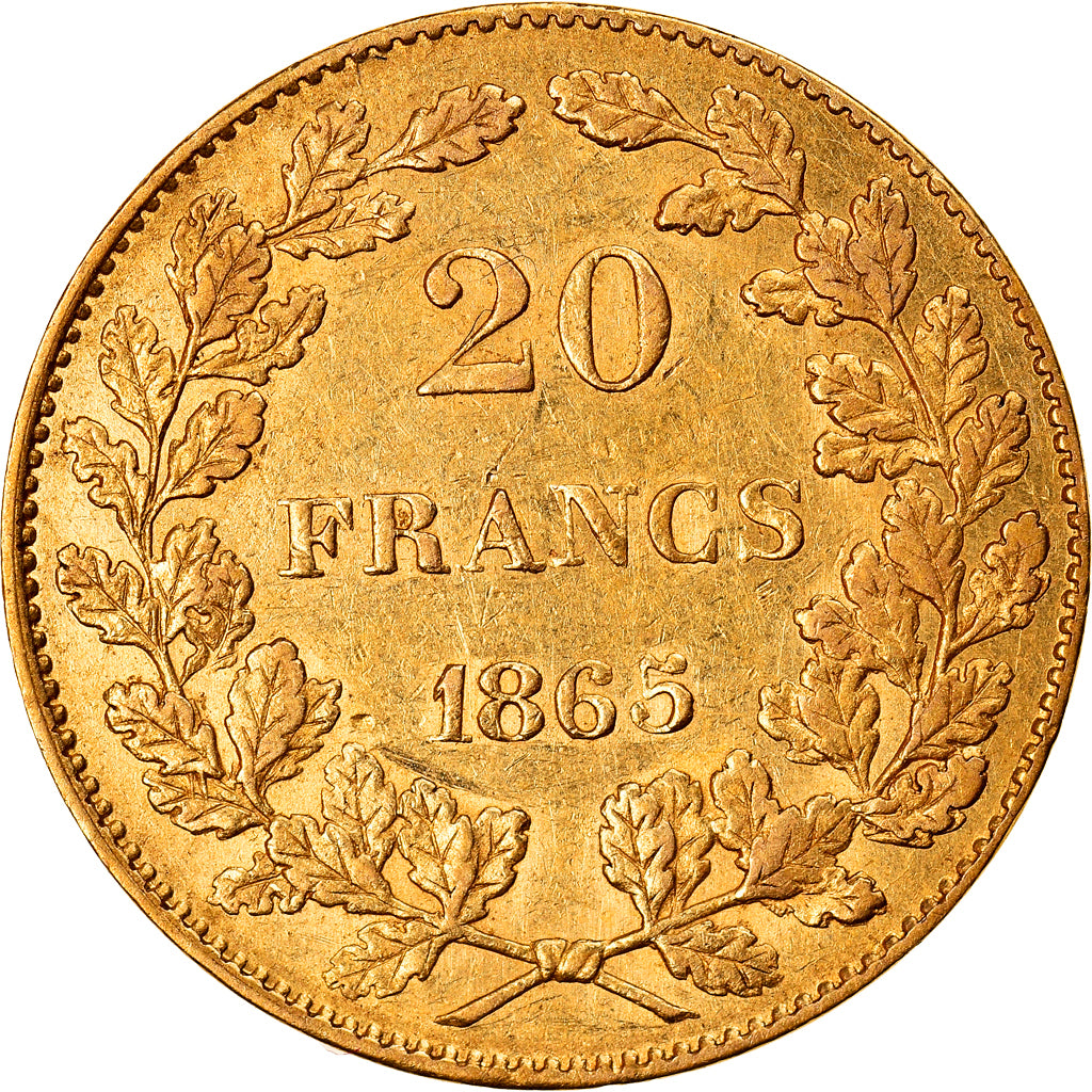 Coin, Belgium, Leopold I, 20 Francs, 20 Frank, 1865, AU(50-53), Gold, KM:23
