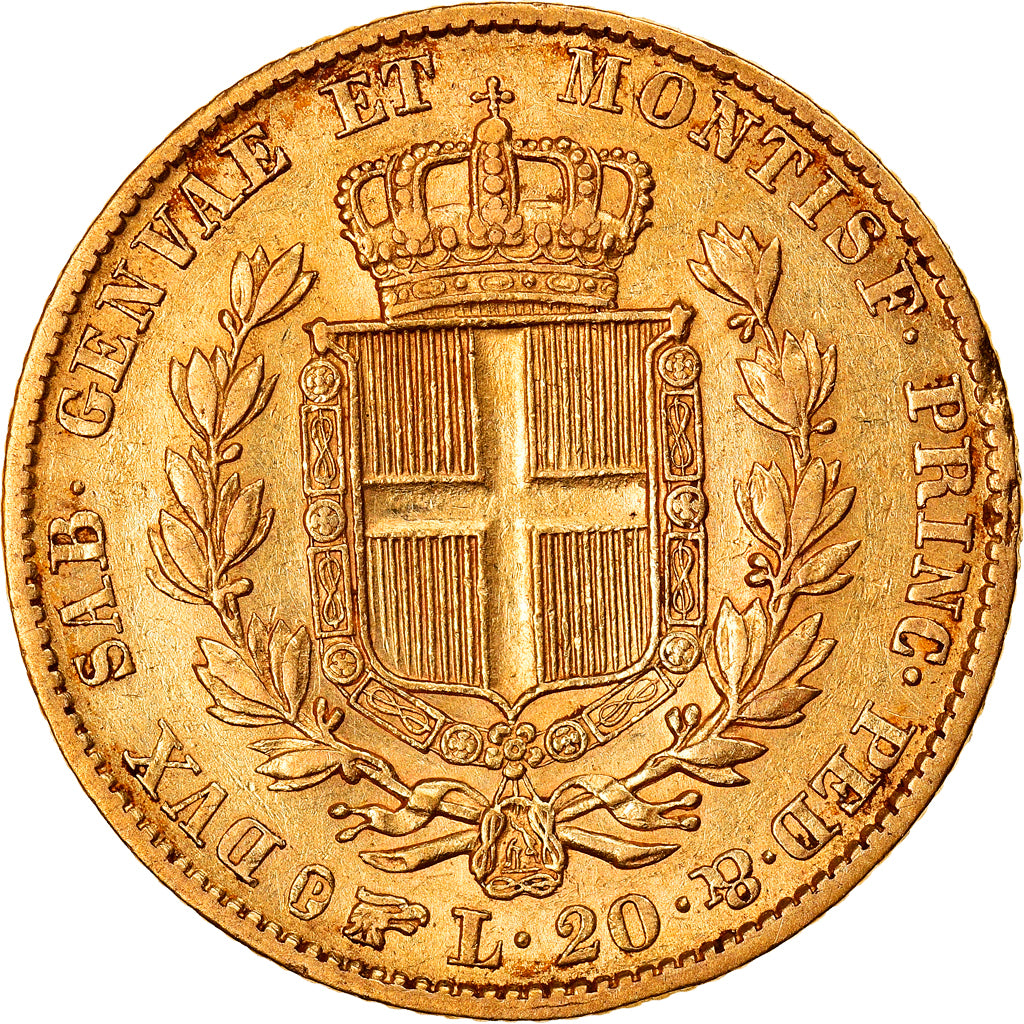 Moneta, STATI ITALIANI, SARDINIA, Carlo Alberto, 20 Lire, 1844, Torino, BB, Oro