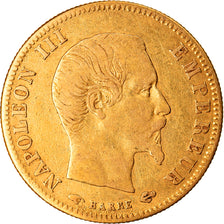 Moneda, Francia, Napoleon III, 5 Francs, 1858, Paris, BC+, Oro, KM:787.1