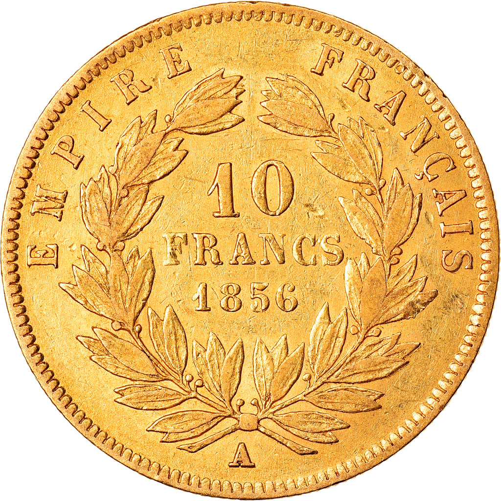 Moneta, Francia, Napoleon III, 10 Francs, 1856, Paris, MB, Oro, KM:784.3