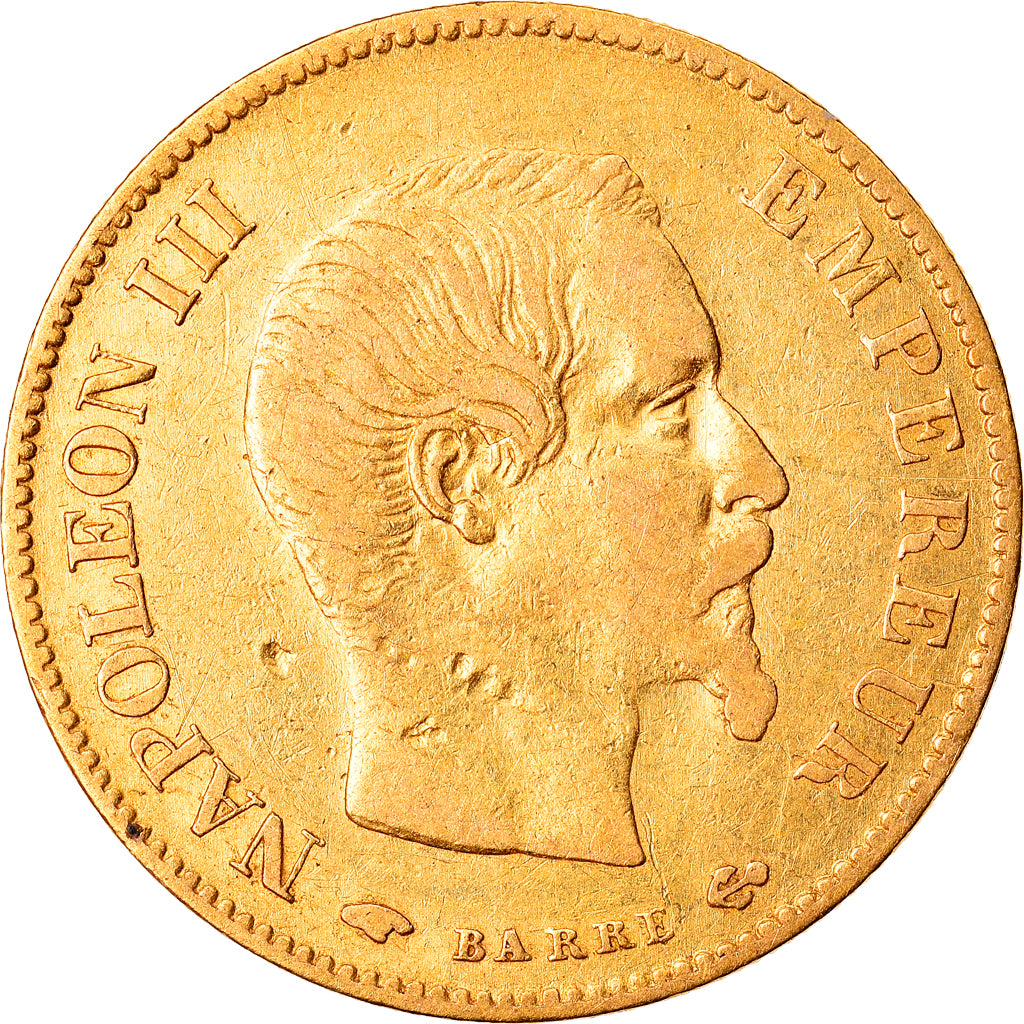 Moneda, Francia, Napoleon III, 10 Francs, 1859, Paris, BC+, Oro, KM:784.3