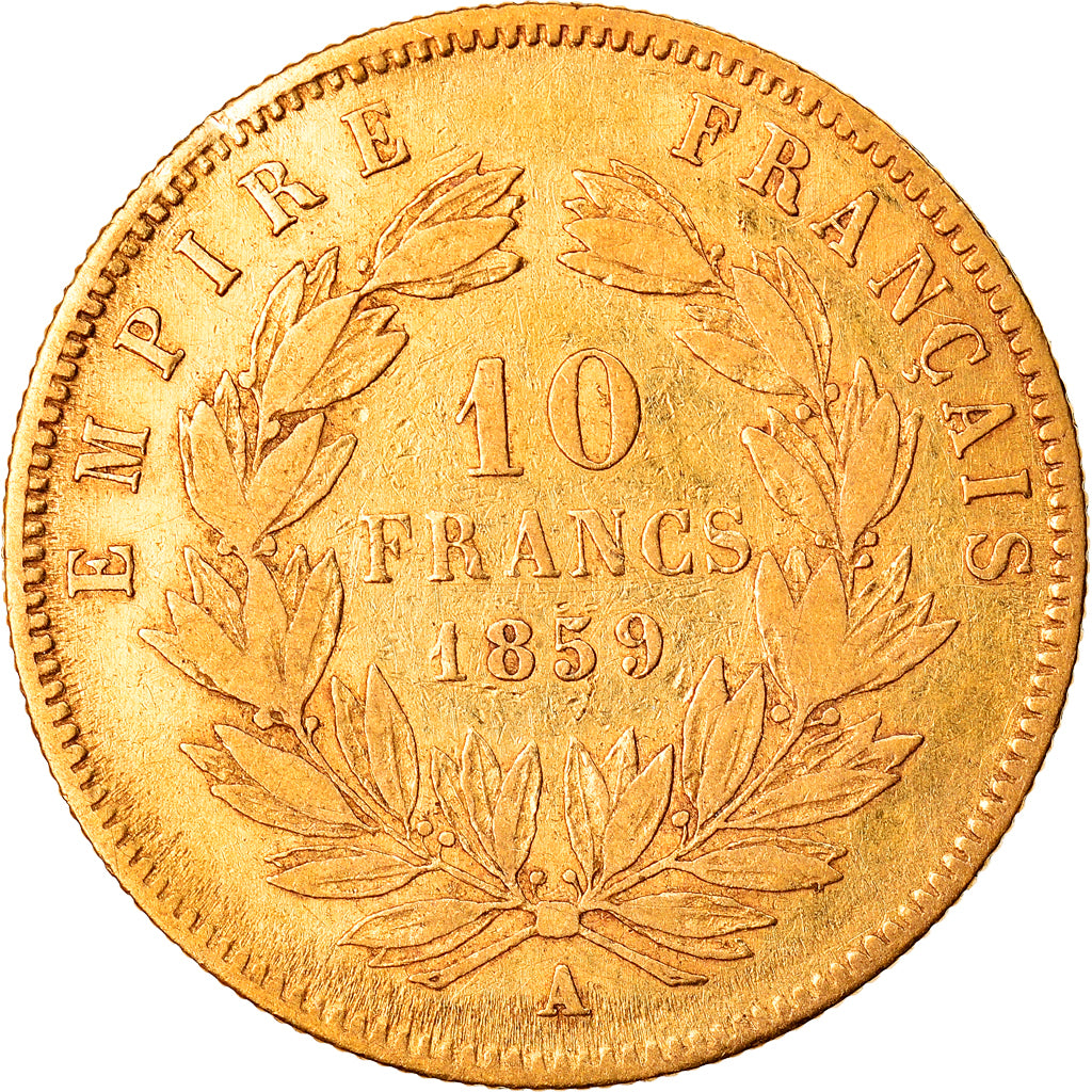 Moneta, Francia, Napoleon III, 10 Francs, 1859, Paris, MB, Oro, KM:784.3