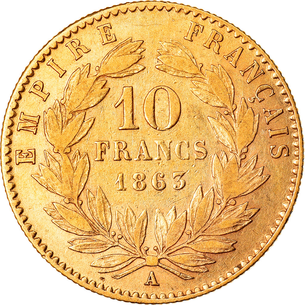 Moneta, Francia, Napoleon III, Napoléon III, 10 Francs, 1863, Paris, BB, Oro