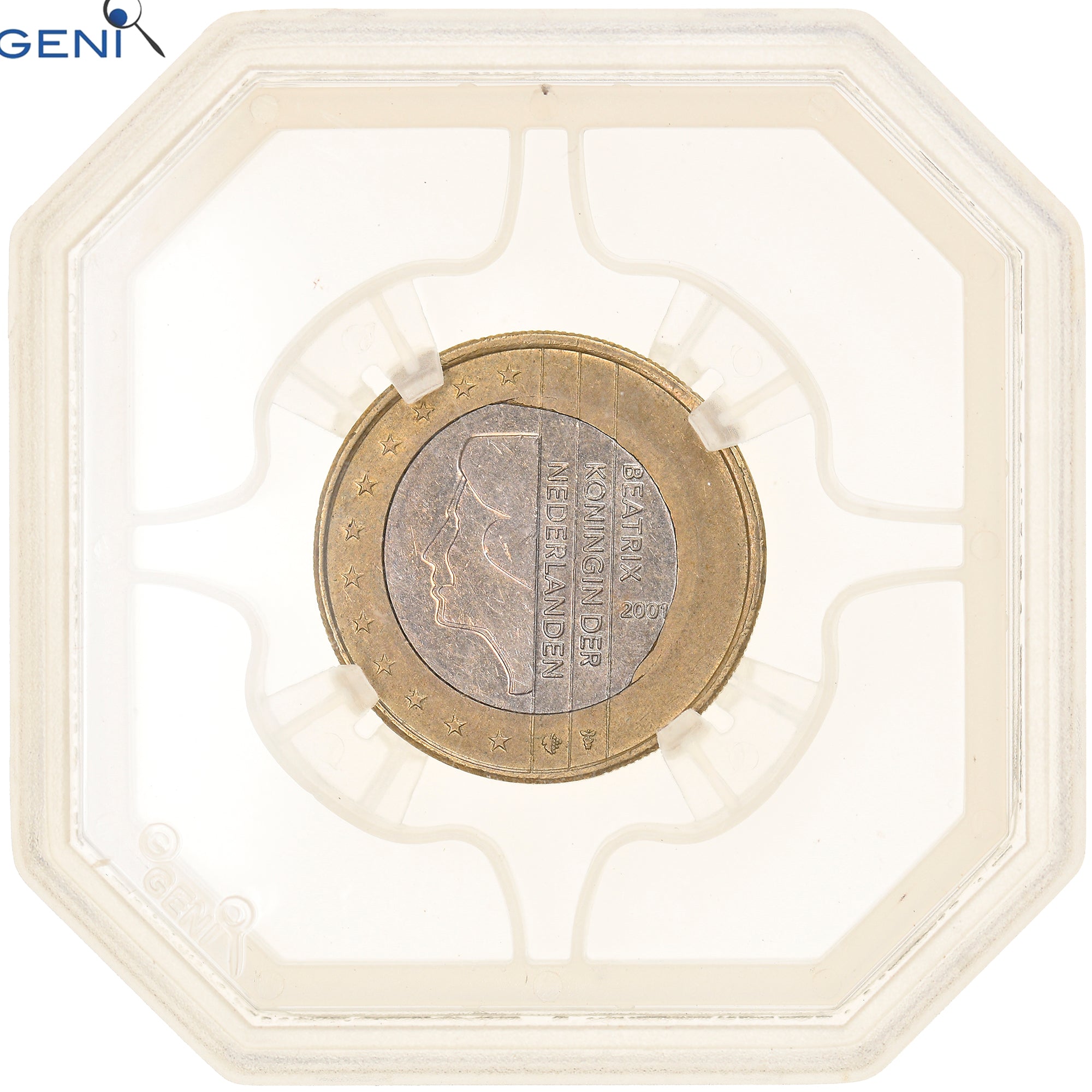 Pays-Bas, 1 Euro, 2001, error misaligned core, GENI, AU58, SUP, Bi-Metallic