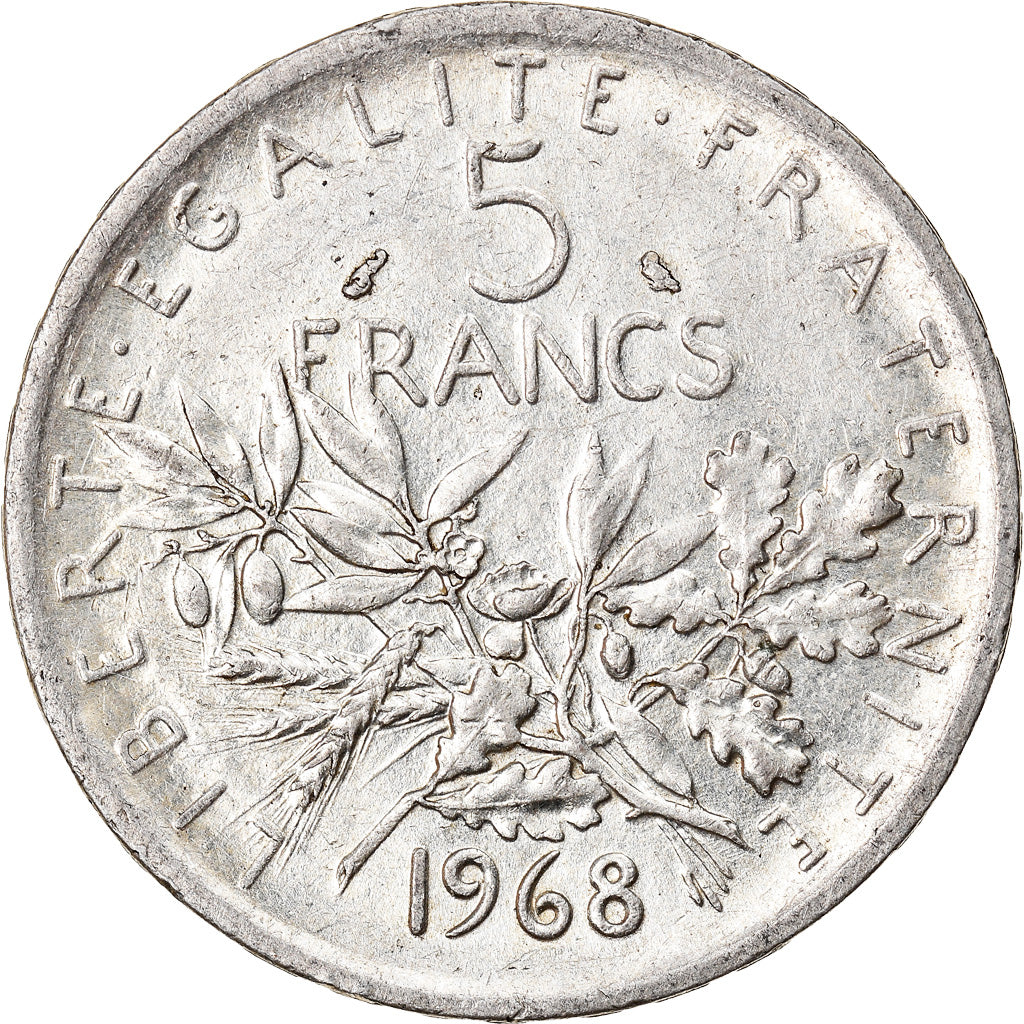 Munten, Frankrijk, Semeuse, 5 Francs, 1968, ZF, Zilver, KM:926, Gadoury:770