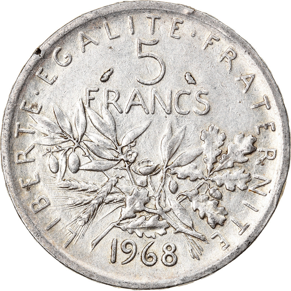 Munten, Frankrijk, Semeuse, 5 Francs, 1968, ZF+, Zilver, KM:926, Gadoury:770