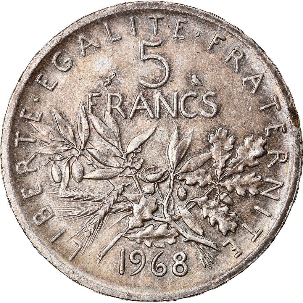 Moneda, Francia, Semeuse, 5 Francs, 1968, MBC+, Plata, KM:926, Gadoury:770
