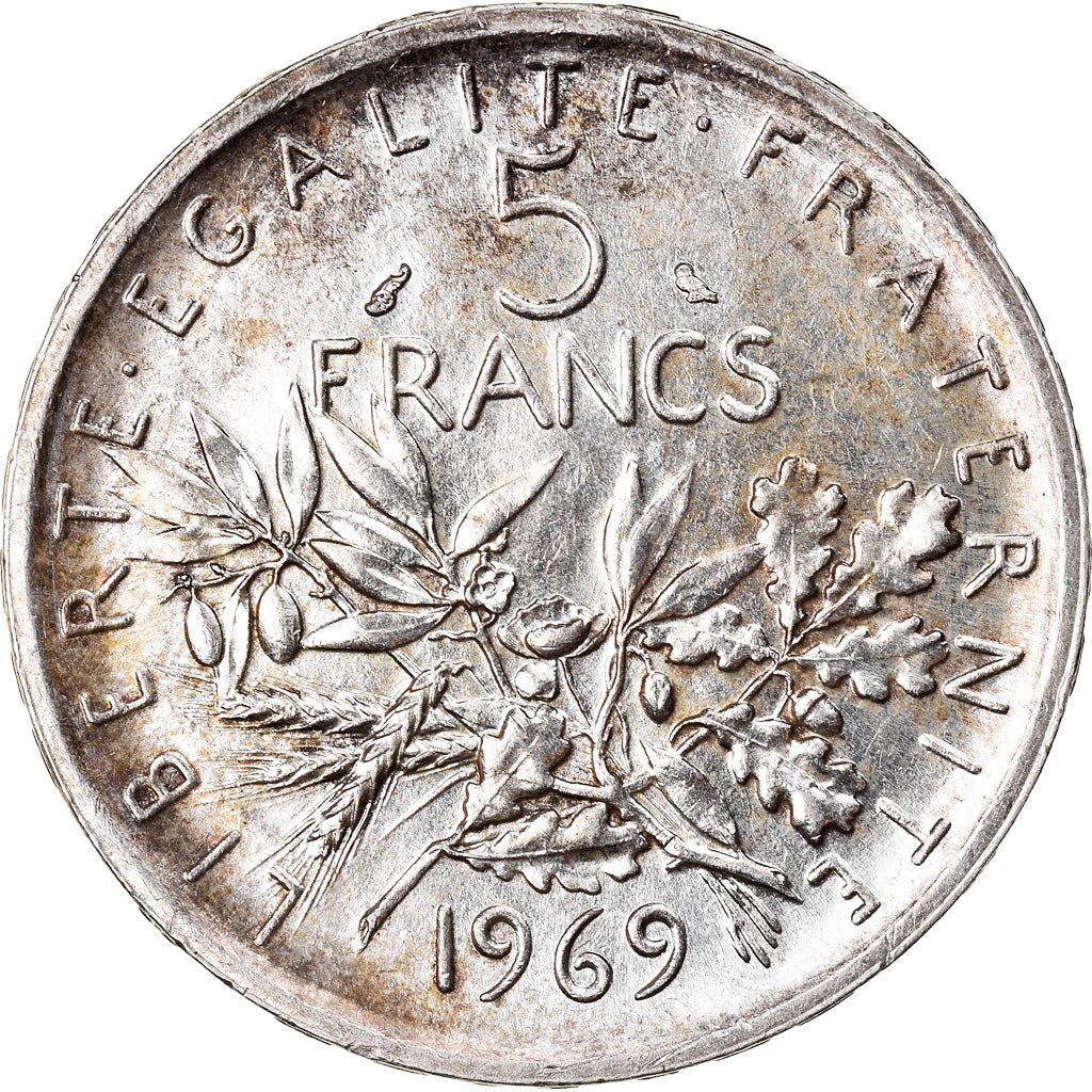 Moneda, Francia, Semeuse, 5 Francs, 1969, MBC+, Plata, KM:926, Gadoury:770