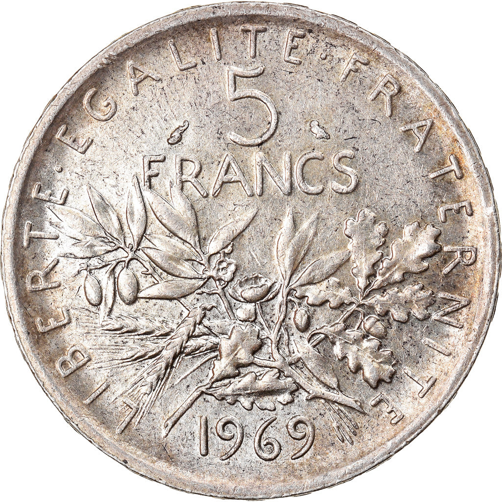 Munten, Frankrijk, Semeuse, 5 Francs, 1969, ZF+, Zilver, KM:926, Gadoury:770