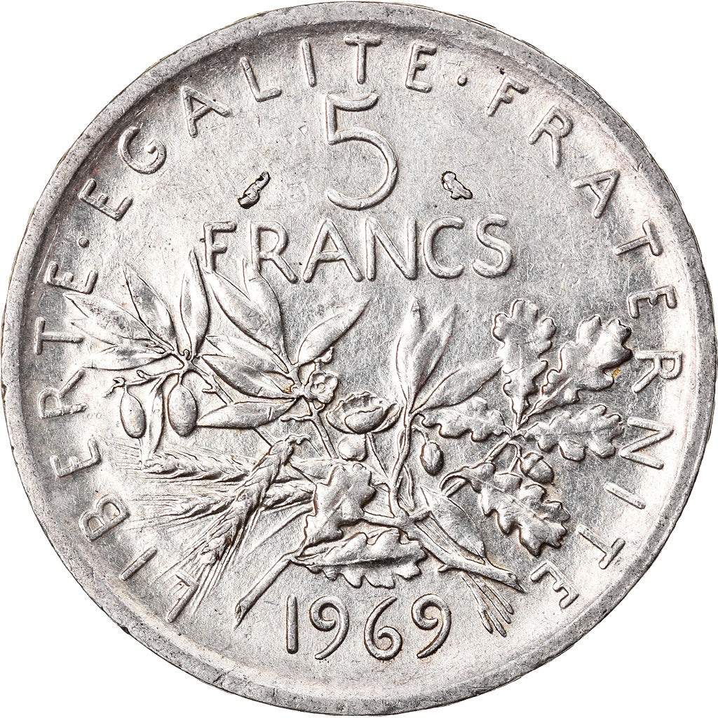 Moneda, Francia, Semeuse, 5 Francs, 1969, MBC+, Plata, KM:926, Gadoury:770