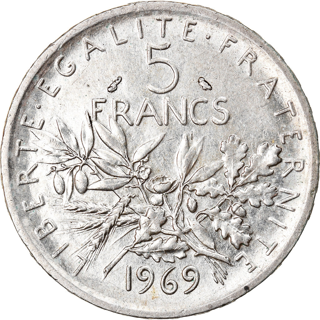 Munten, Frankrijk, Semeuse, 5 Francs, 1969, ZF+, Zilver, KM:926, Gadoury:770